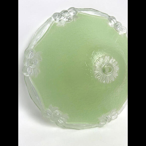 Vintage Deco Green Textured Thick Glass Ceiling Shade Bow Ribbon Accent Deco 12" - Picture 2 of 14